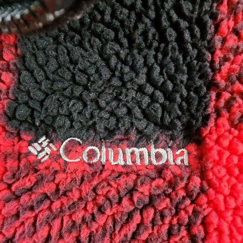 Columbia Unisex Kids L Red/Black Plaid Fleece Jacket Full Zip Pockets